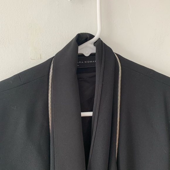 Zara Woman Black Zipper Shawl Collar Blazer Small - Picture 9 of 11